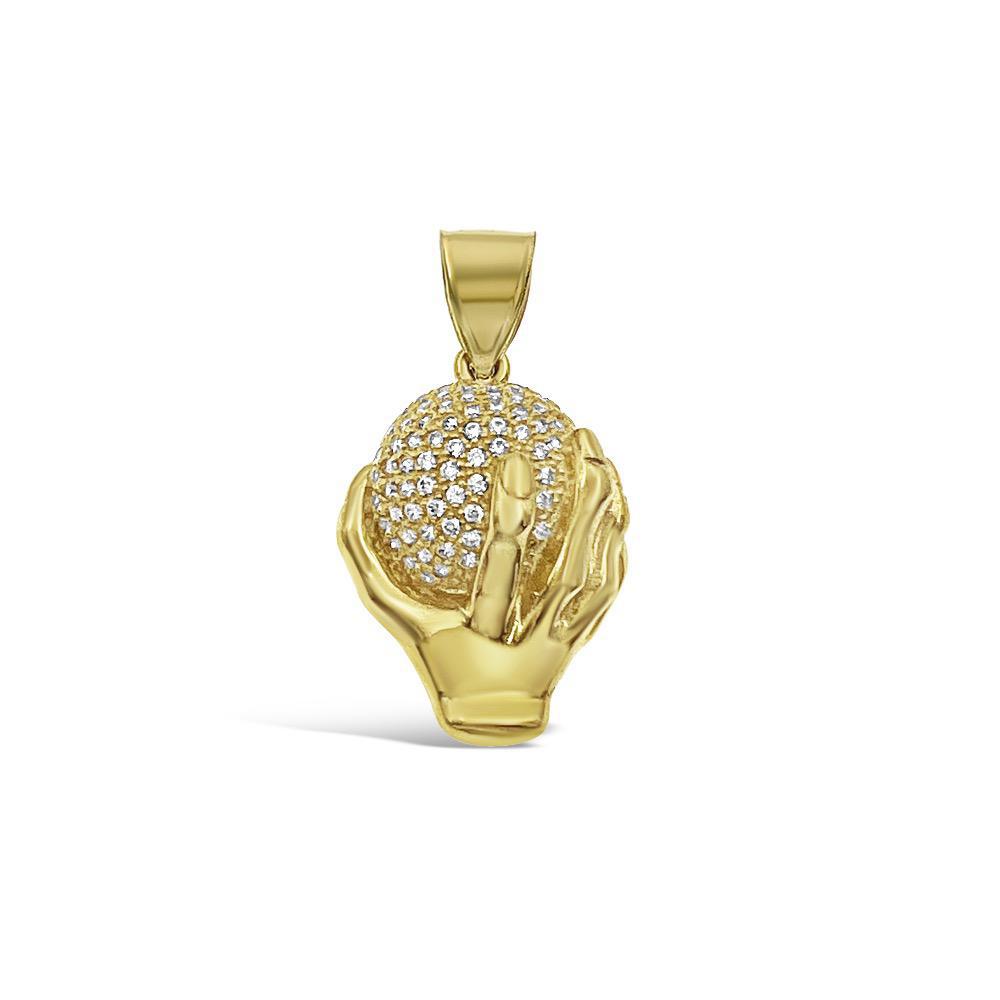 Basketball Pendant Sport CZ Charm 10k Yellow Gold 1 inch
