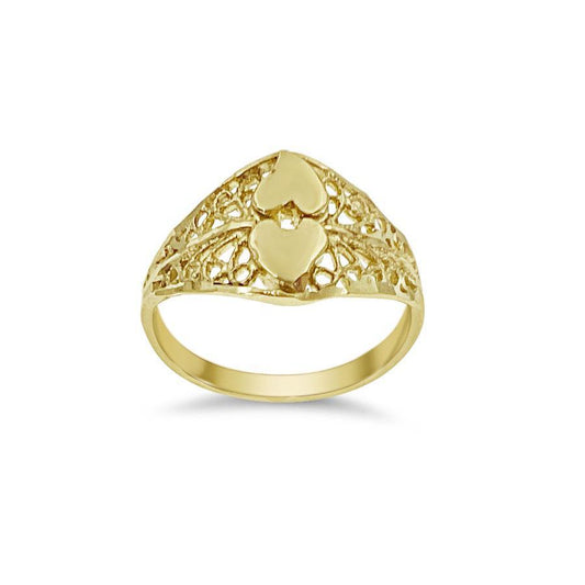 10K Yellow Gold Double Heart Filigree Ring