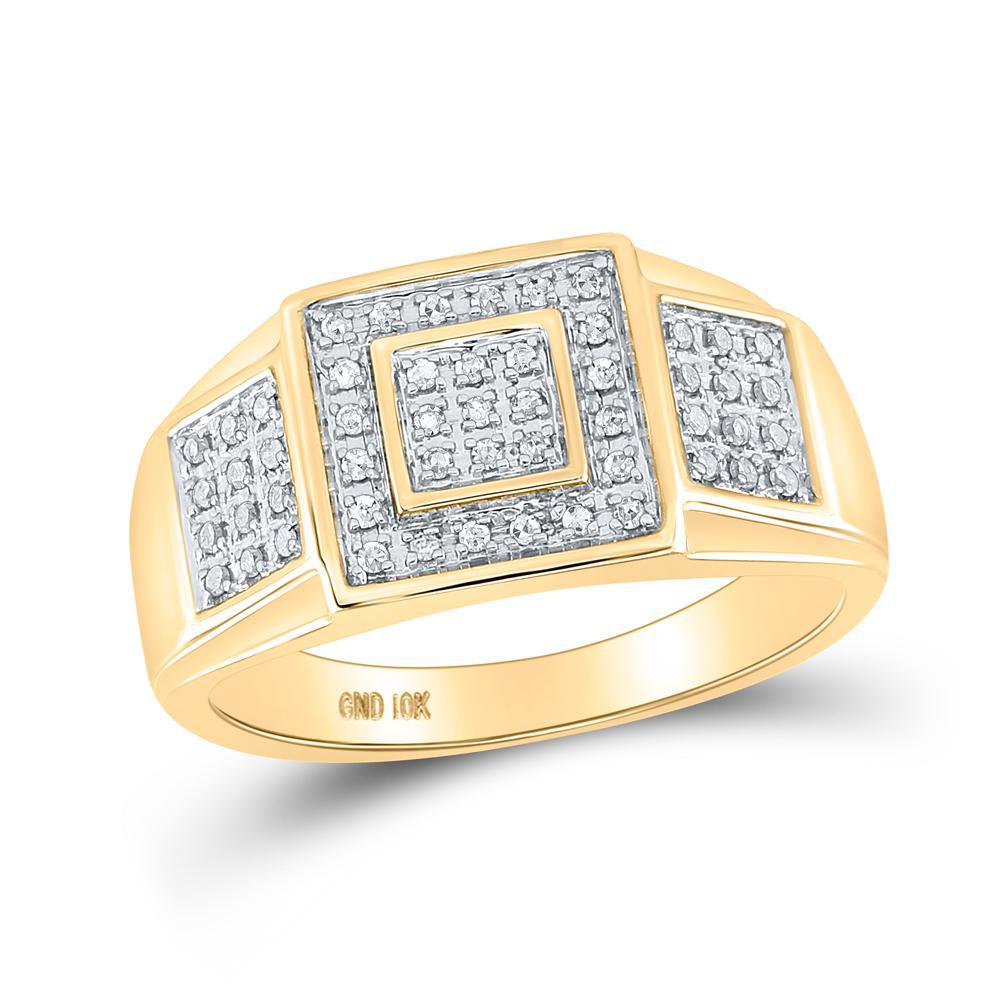 0.25 Cttw Round Diamond Square Mens Ring Band 10k Yellow Gold