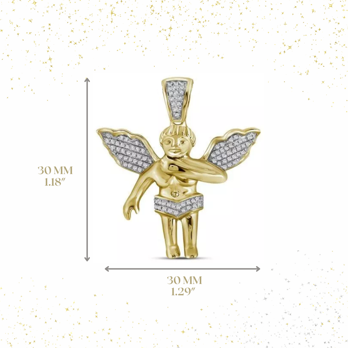 Diamond Angel Charm Pendant 3D Guardian 10k Yellow Gold