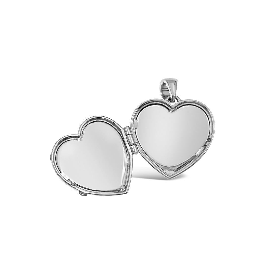 10k White Gold Diamond Heart Locket Pendant Memory Charm