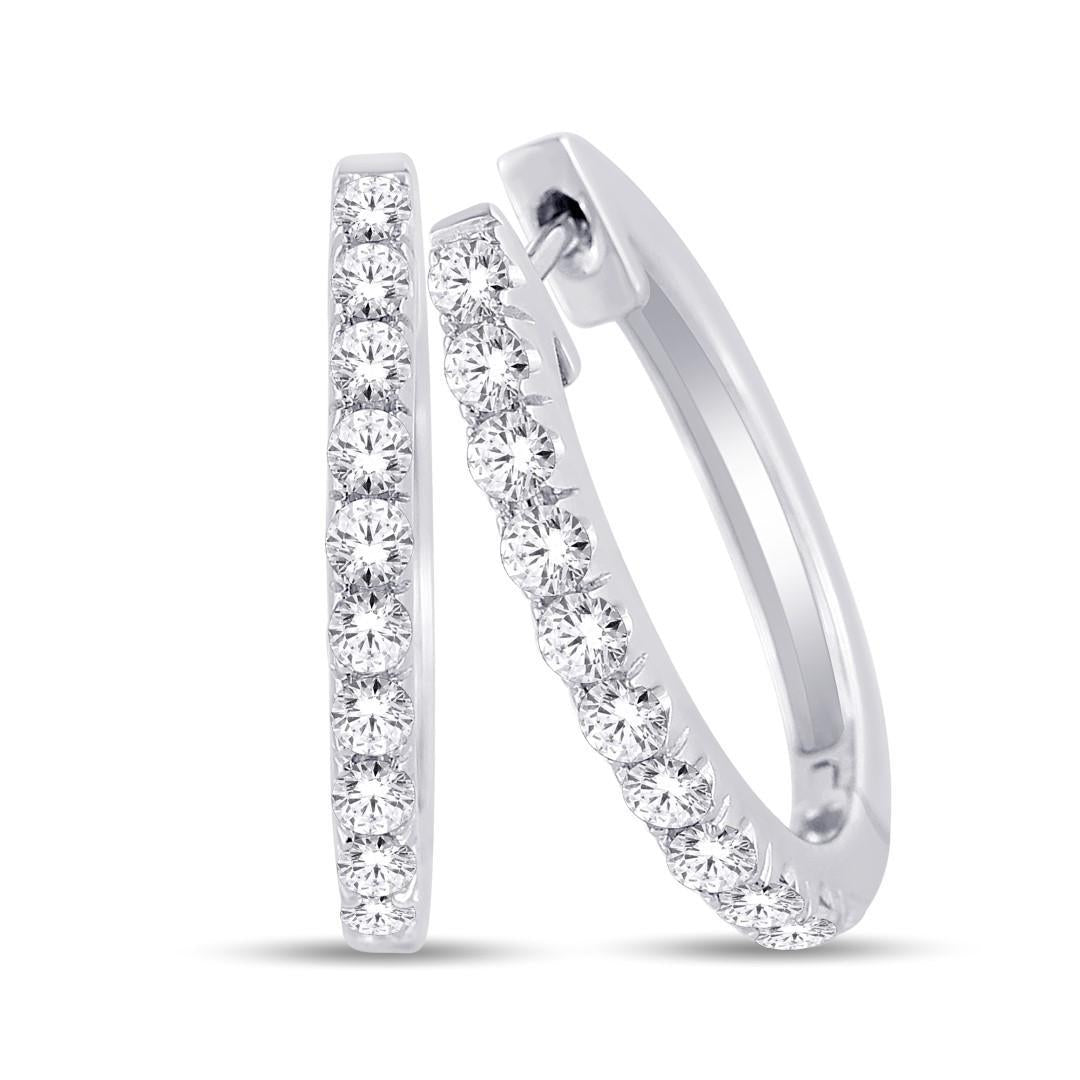 1 Cttw Round Diamond Hoop Womens Earrings 10k White Gold