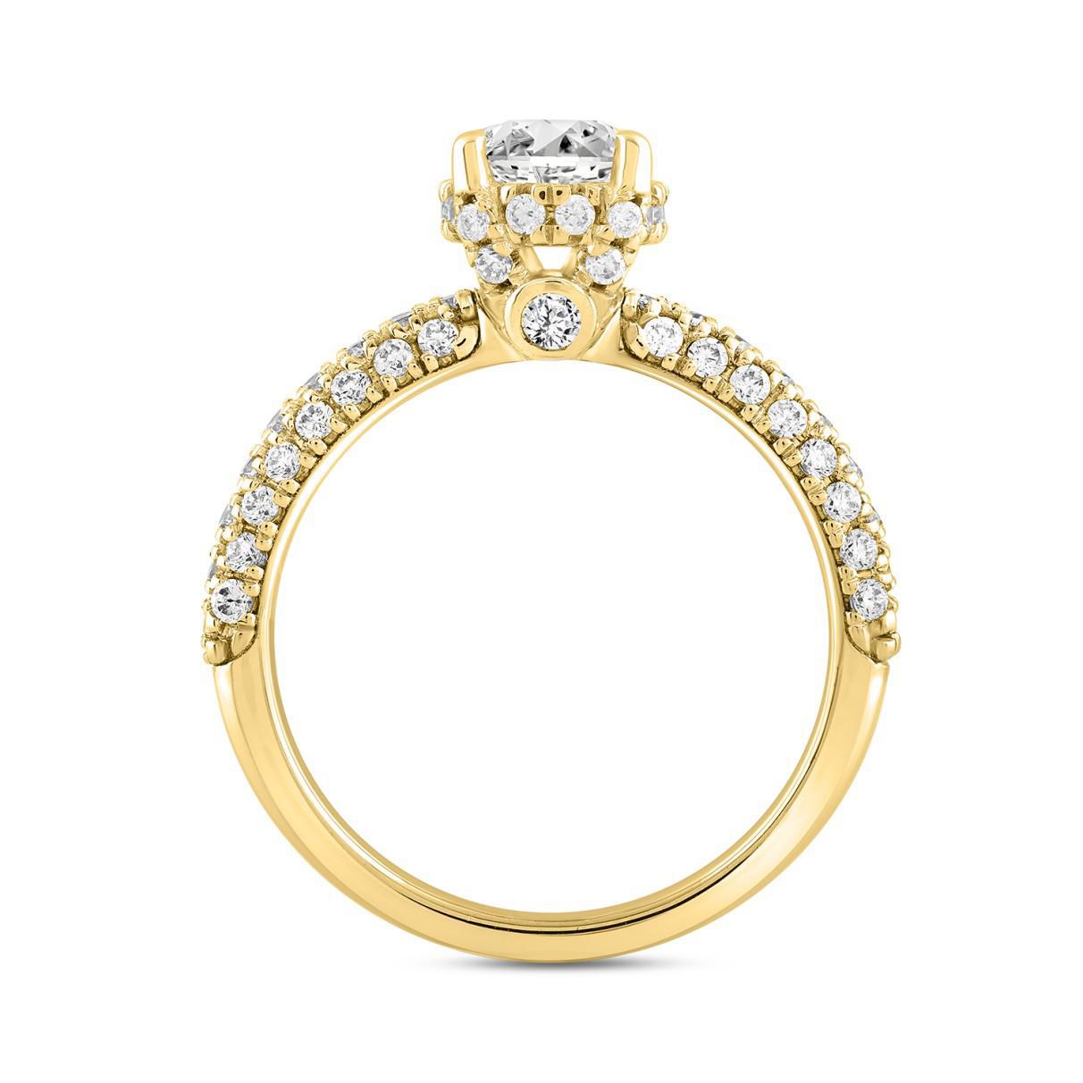 2.50 cttw Lab Grown Oval Round Diamond Halo Engagement Ring 14k Yellow Gold