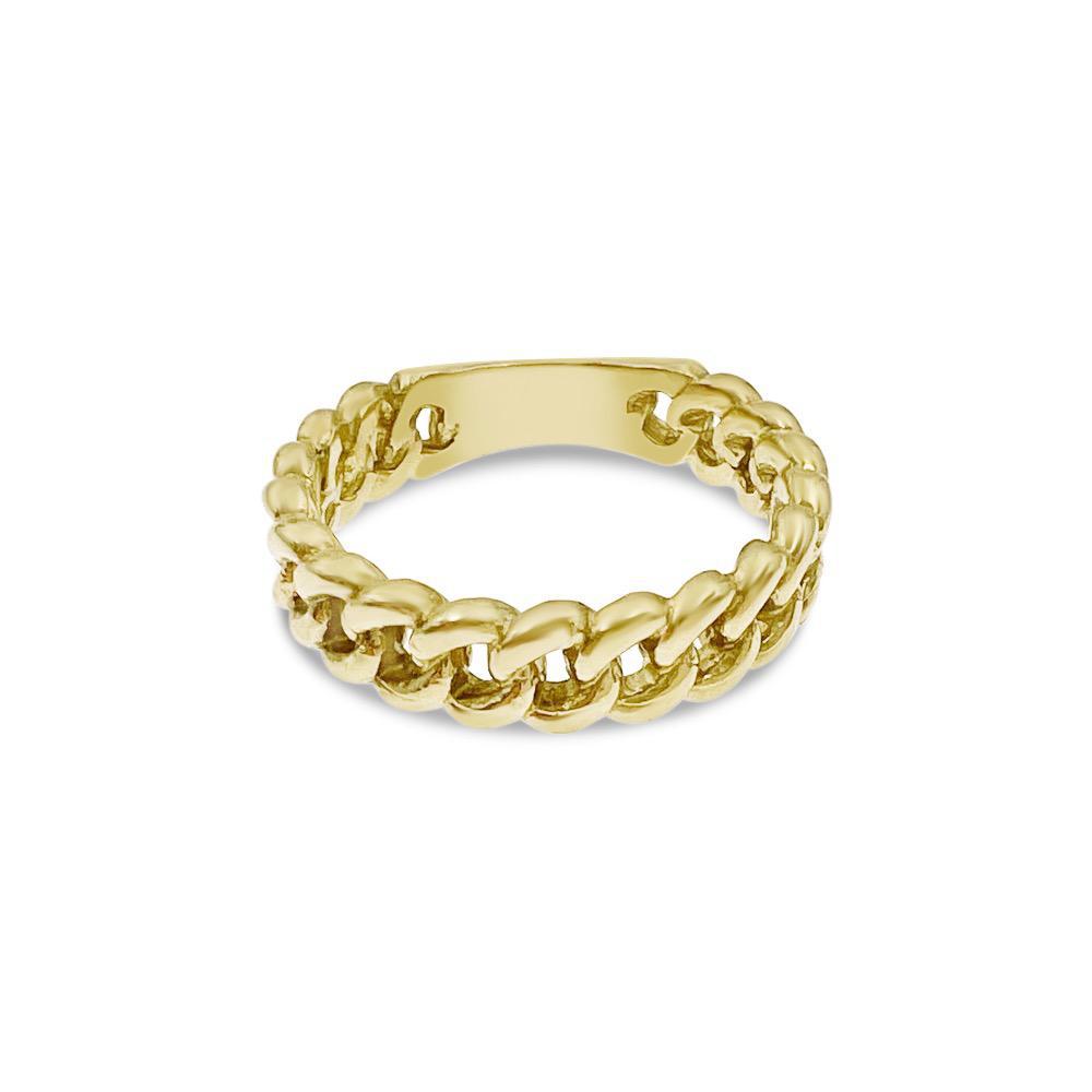 Cuban Link Chain Womens Band Ring 10k Yellow Gold Stackable
