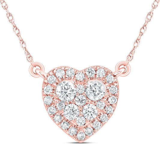 0.33ctw Diamond Heart Necklace 14k Rose Gold Cluster Halo Pendant Design