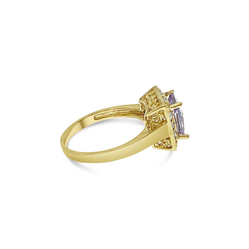 10k Yellow Gold Princess Cut CZ Halo Ring Square Statement Cocktail Jewelry