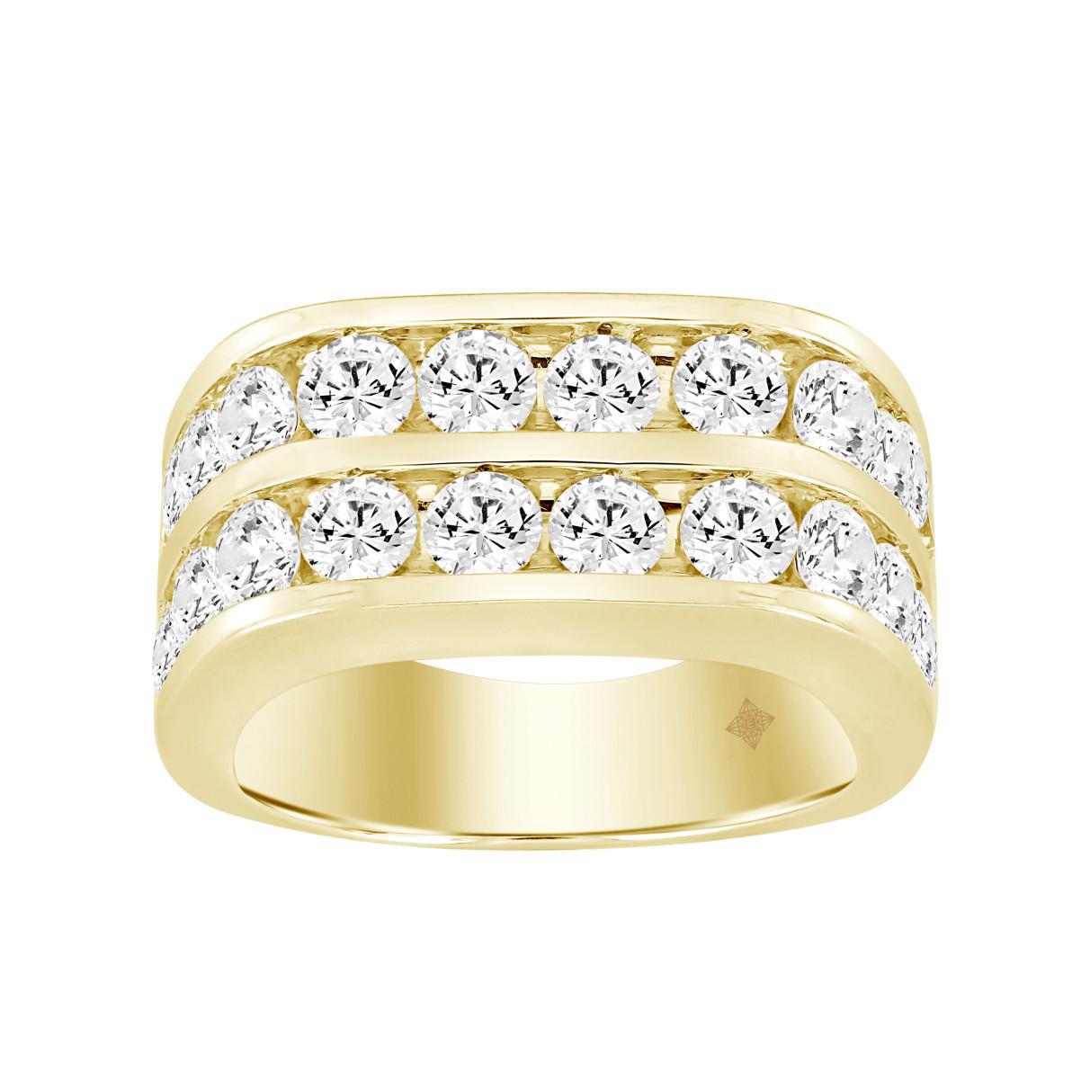 2.75 cttw Lab Grown Round Diamond Two Row Mens Wedding Band Ring 14k Yellow Gold