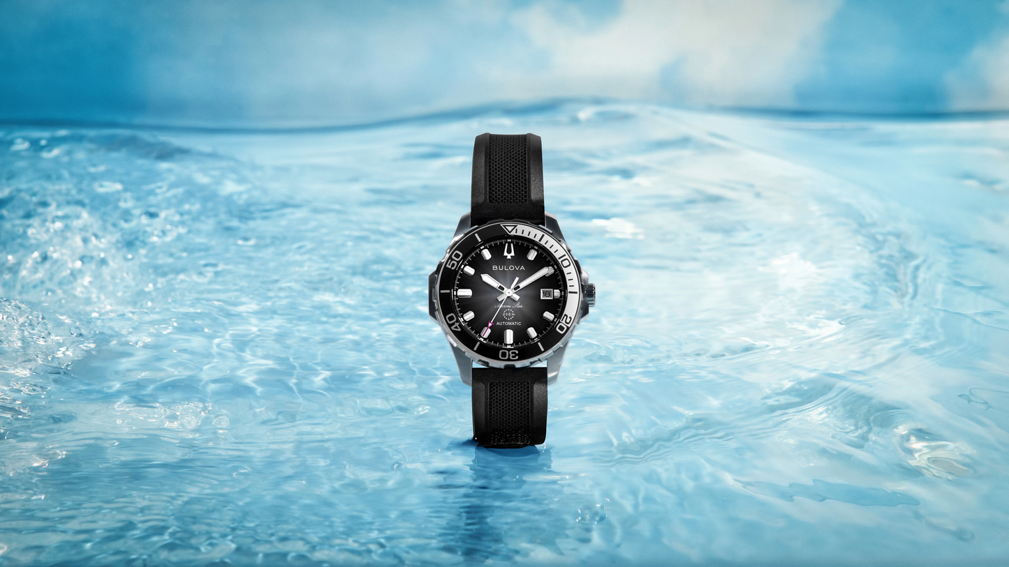 Bulova Marine Star Series B Automatic Silver and Black Dial Mens Watch 98B465