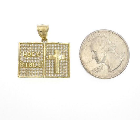 10k Yellow Gold Holy Bible Praying Book Pendant