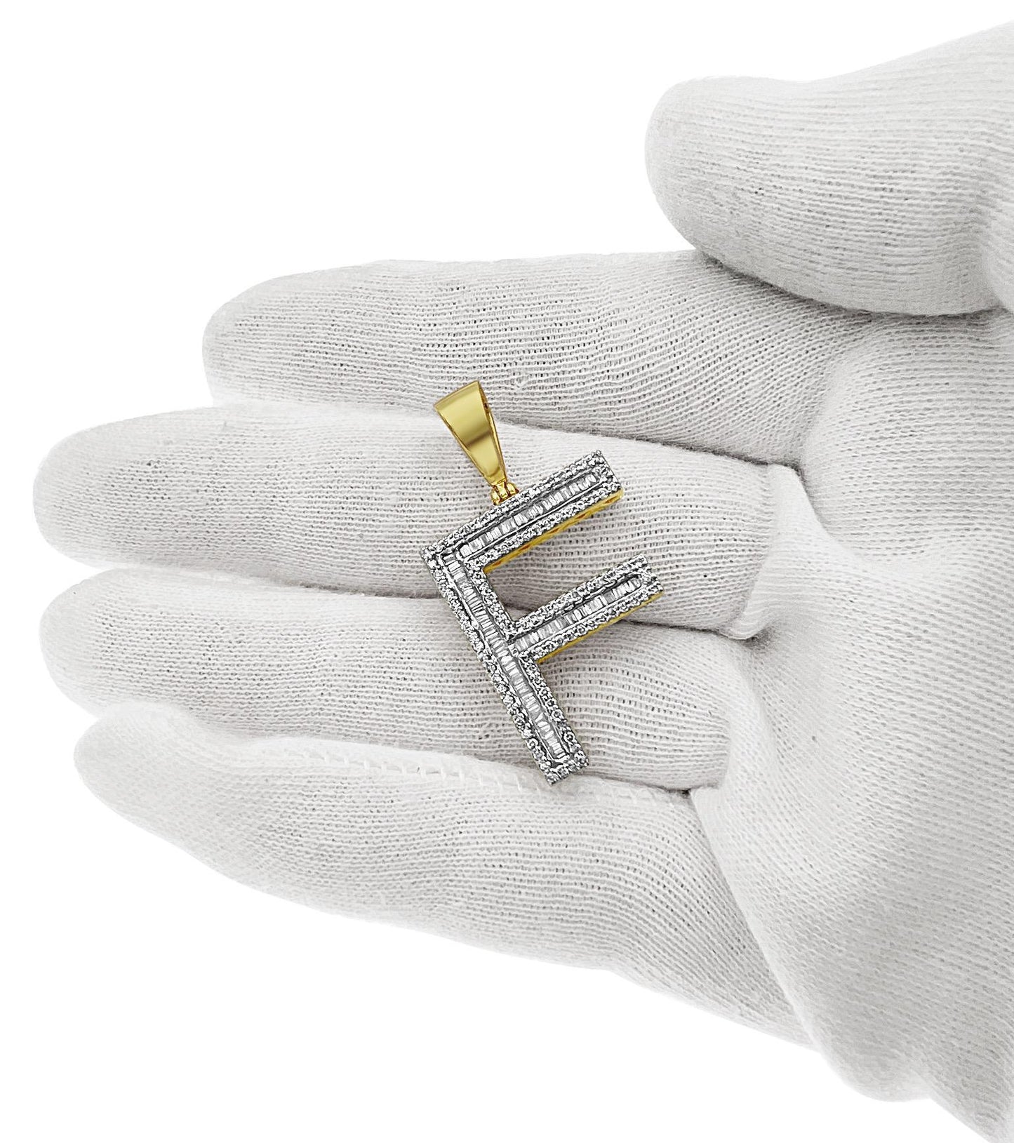 1.50 Cttw Baguette Round Diamond F Initial Letter Pendant 10k Yellow Gold Charm