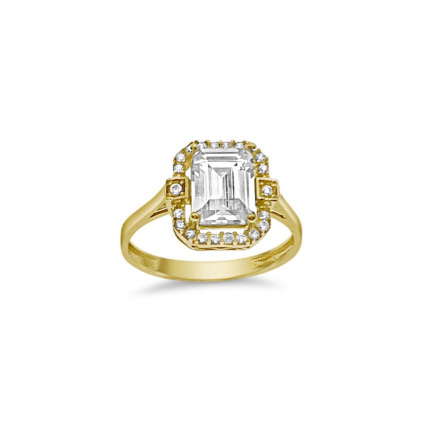 14k Yellow Gold Emerald Cut CZ Engagement Ring