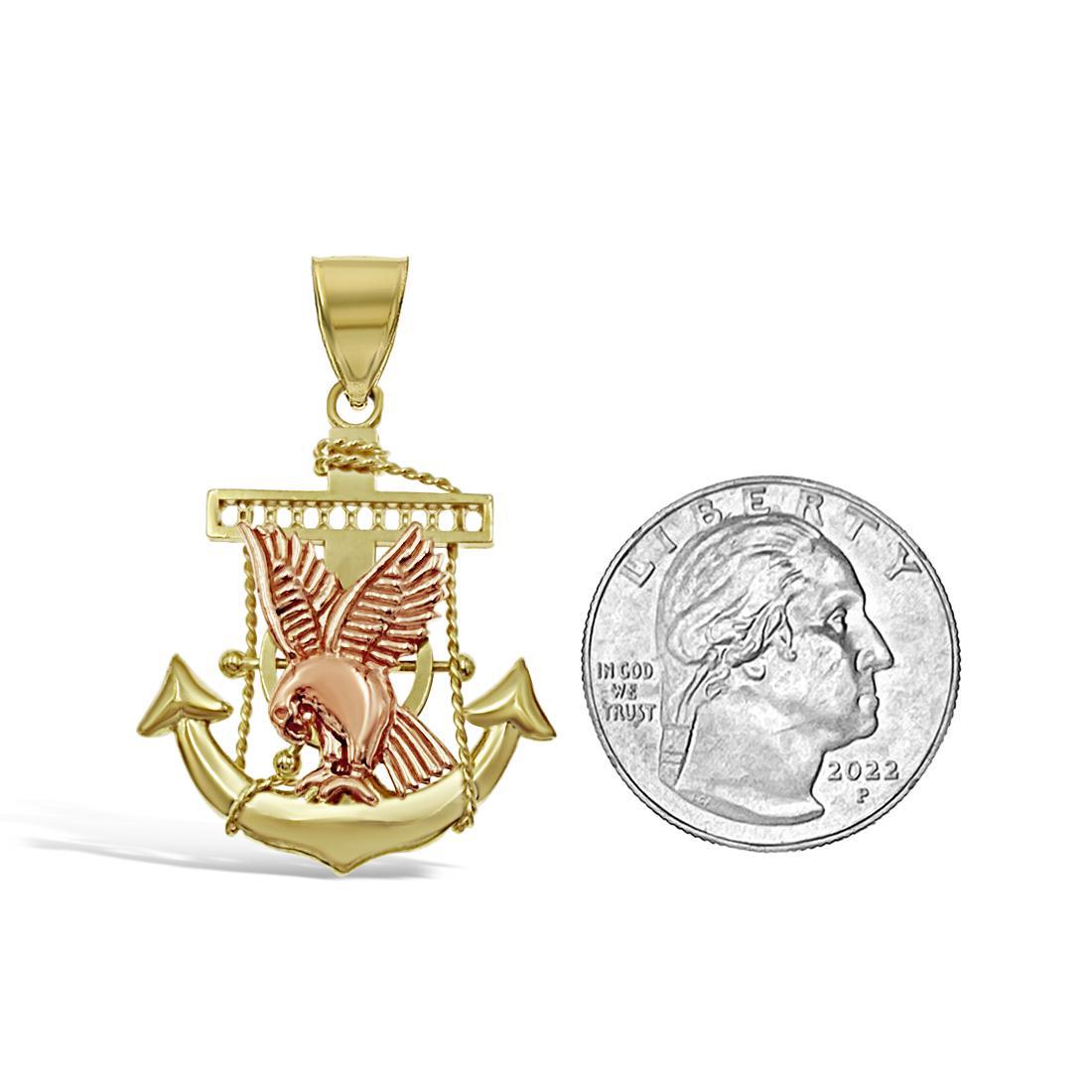 Anchor Eagle Pendant Mens Charm 10k Two Tone Gold 1.5 inch
