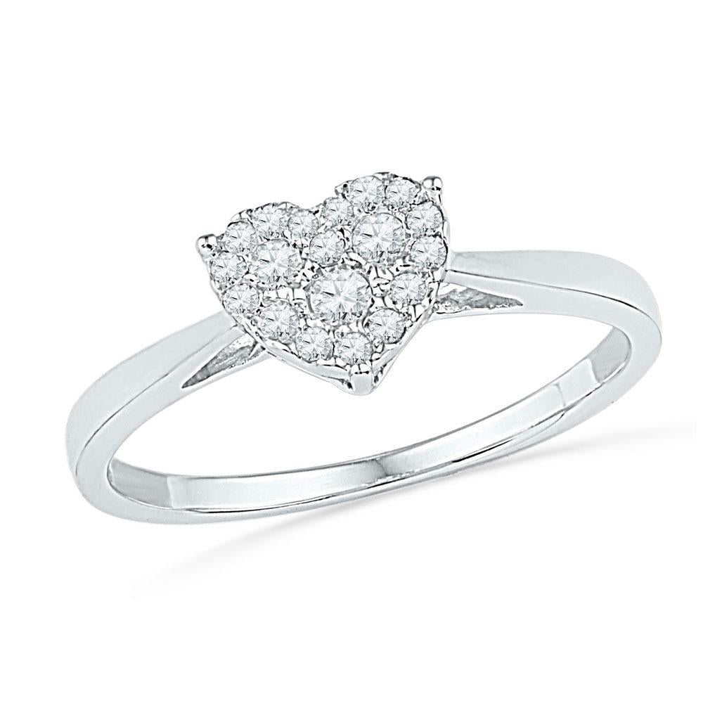 Diamond Heart Cluster Promise Ring 10k White Gold