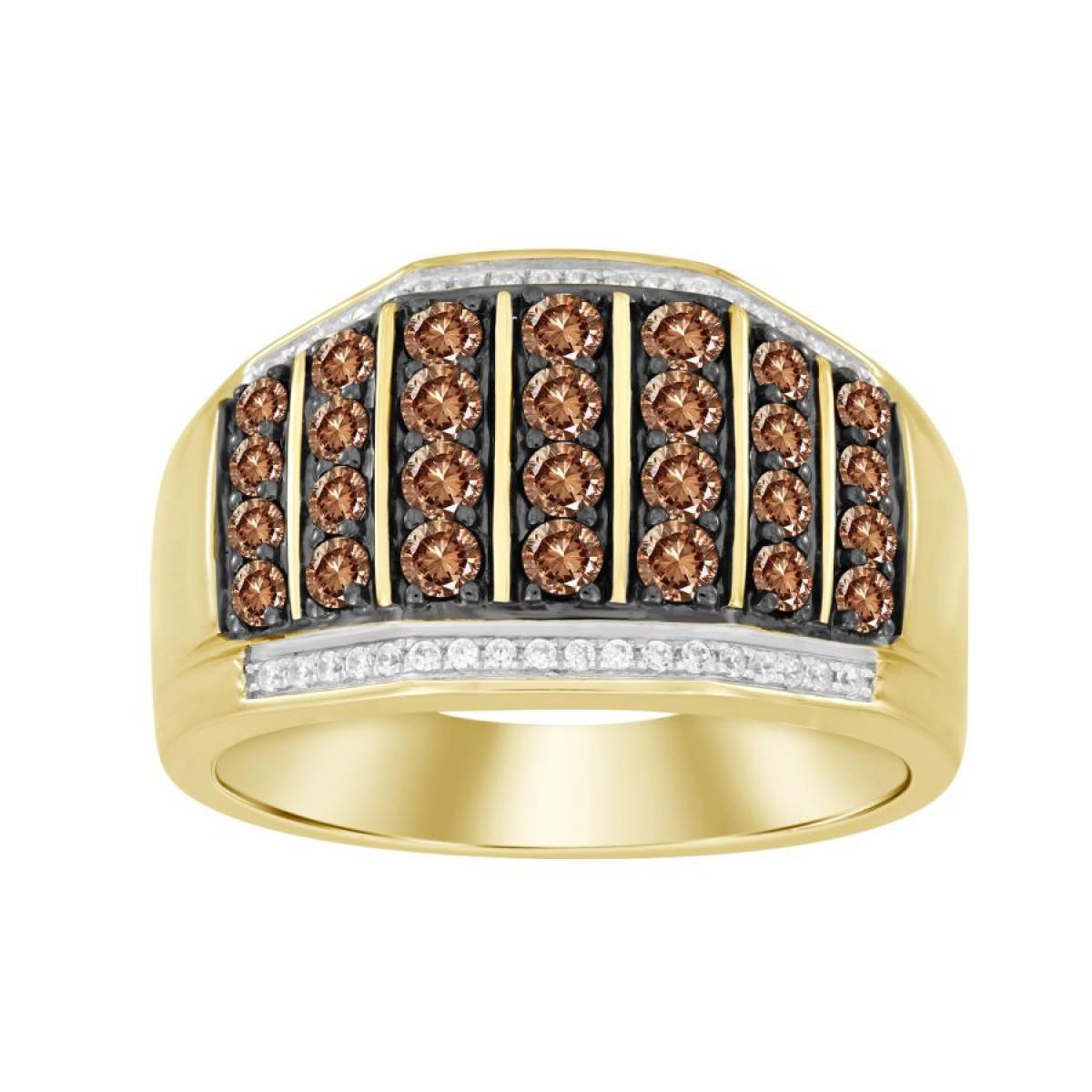 1 cttw Chocolate Brown Diamond Mens Band Ring 10k Yellow Gold