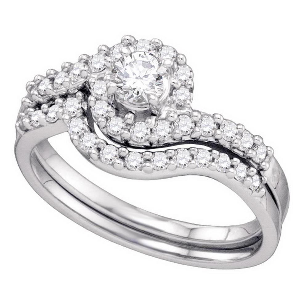 0.62 Cttw Round Diamond Engagement Wedding Ring Set Bypass 14k White Gold