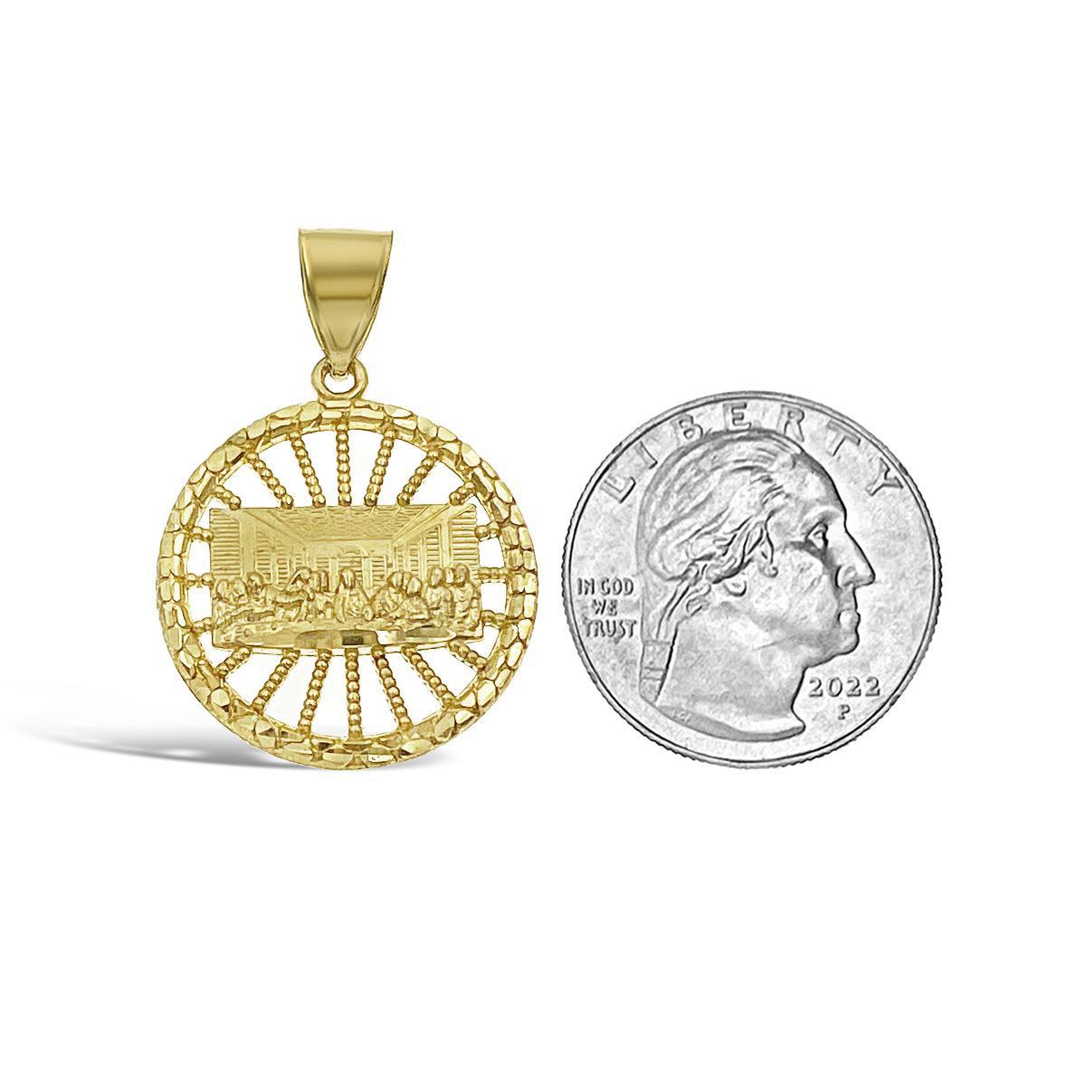 Last Supper Round Pendant Mens Charm 10k Yellow Gold 1.4 inch