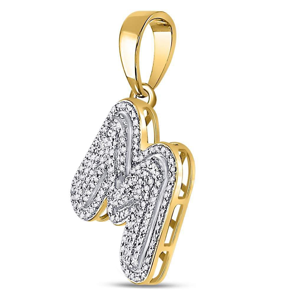 0.50Ctw Diamond Initial Letter M Bubble Charm Pendant 10k Yellow Gold