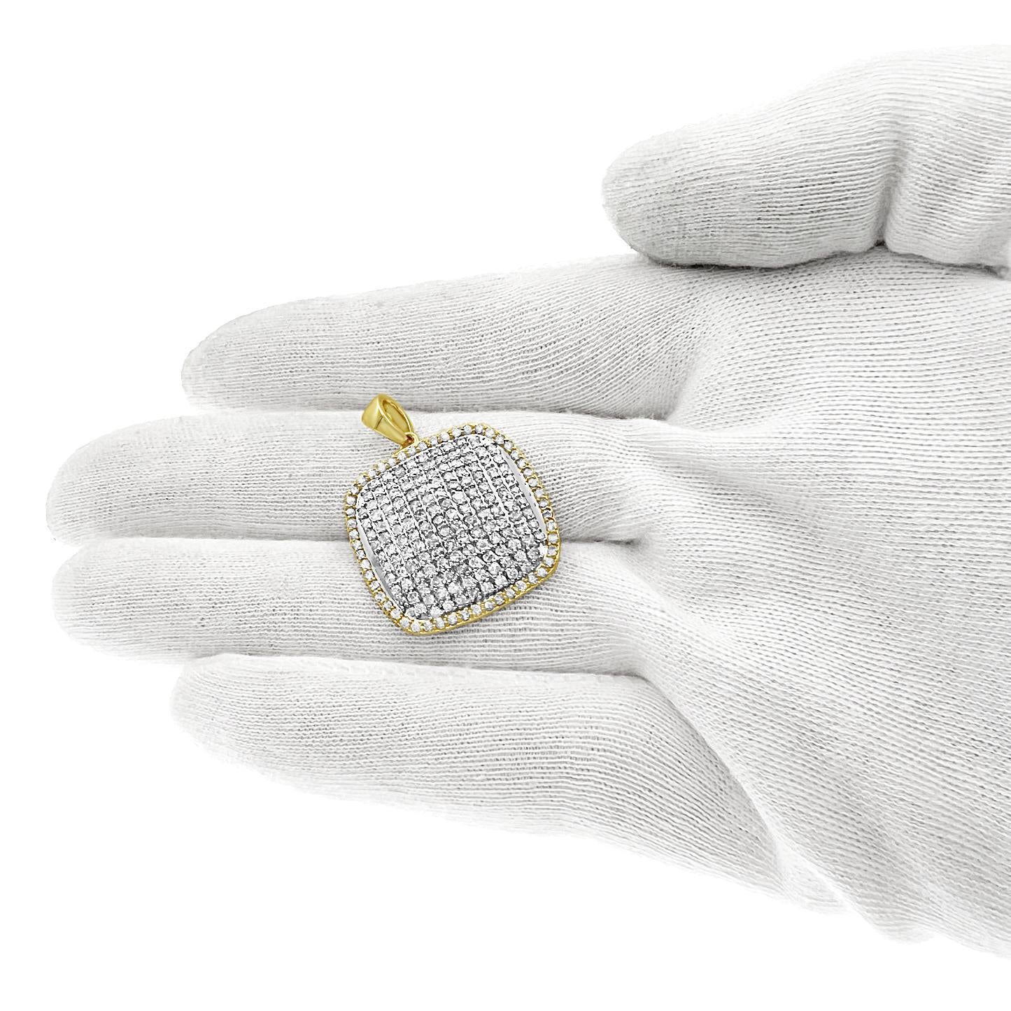 2.25 cttw Diamond Charm Pendant Square Cushion Shape 14k Yellow Gold 1.2 inch