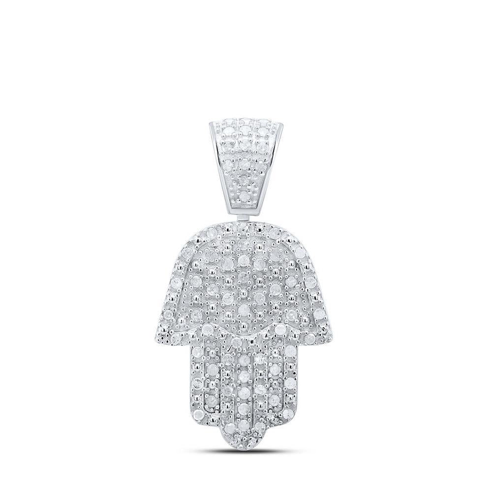 0.52ctw Diamond Hamsa Hand Charm Pendant 925 Sterling Silver