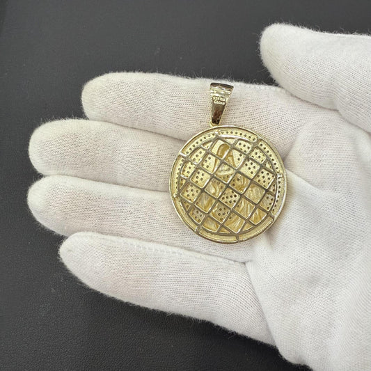 Virgin Mary Round Pendant Gold Plated 925 Sterling Silver CZ Charm