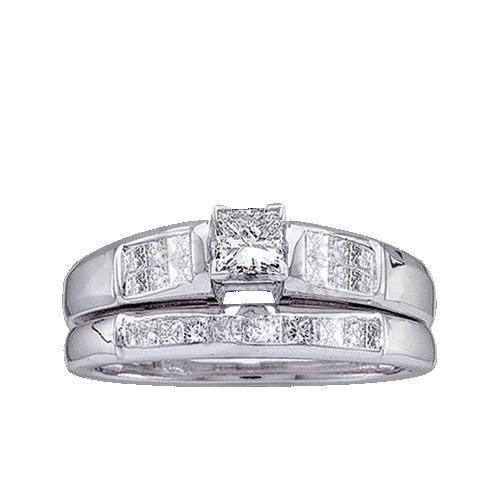 0.50 Cttw Princess Diamond Engagement Wedding Ring Set 14k White Gold
