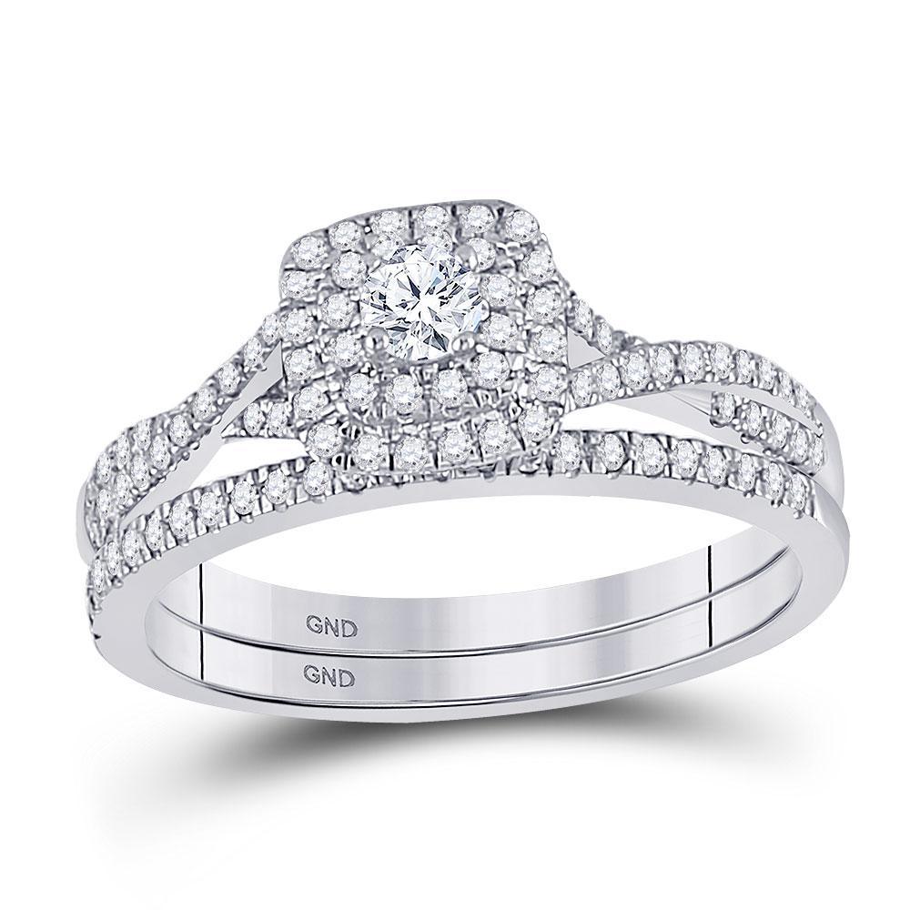 0.50 Cttw Round Diamond Cushion Cluster Bridal Wedding Ring Set 10k White Gold