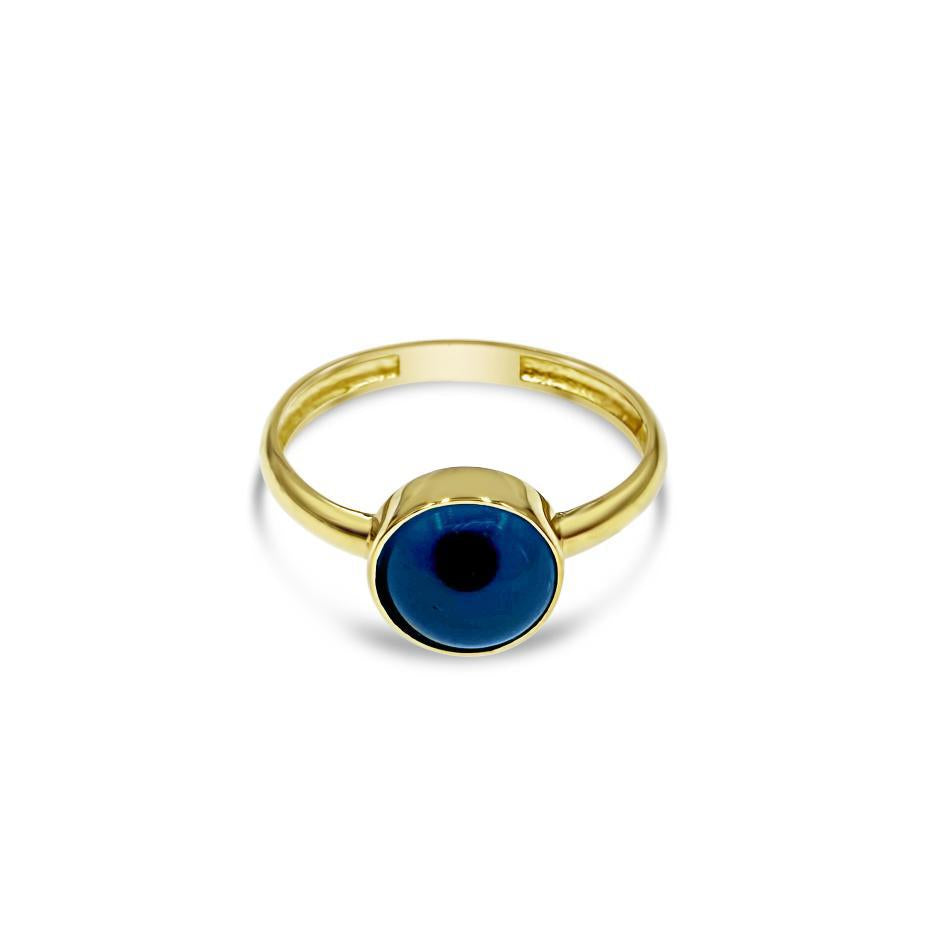 14K Yellow Gold Blue Evil Eye Womens Ring Protection Jewelry