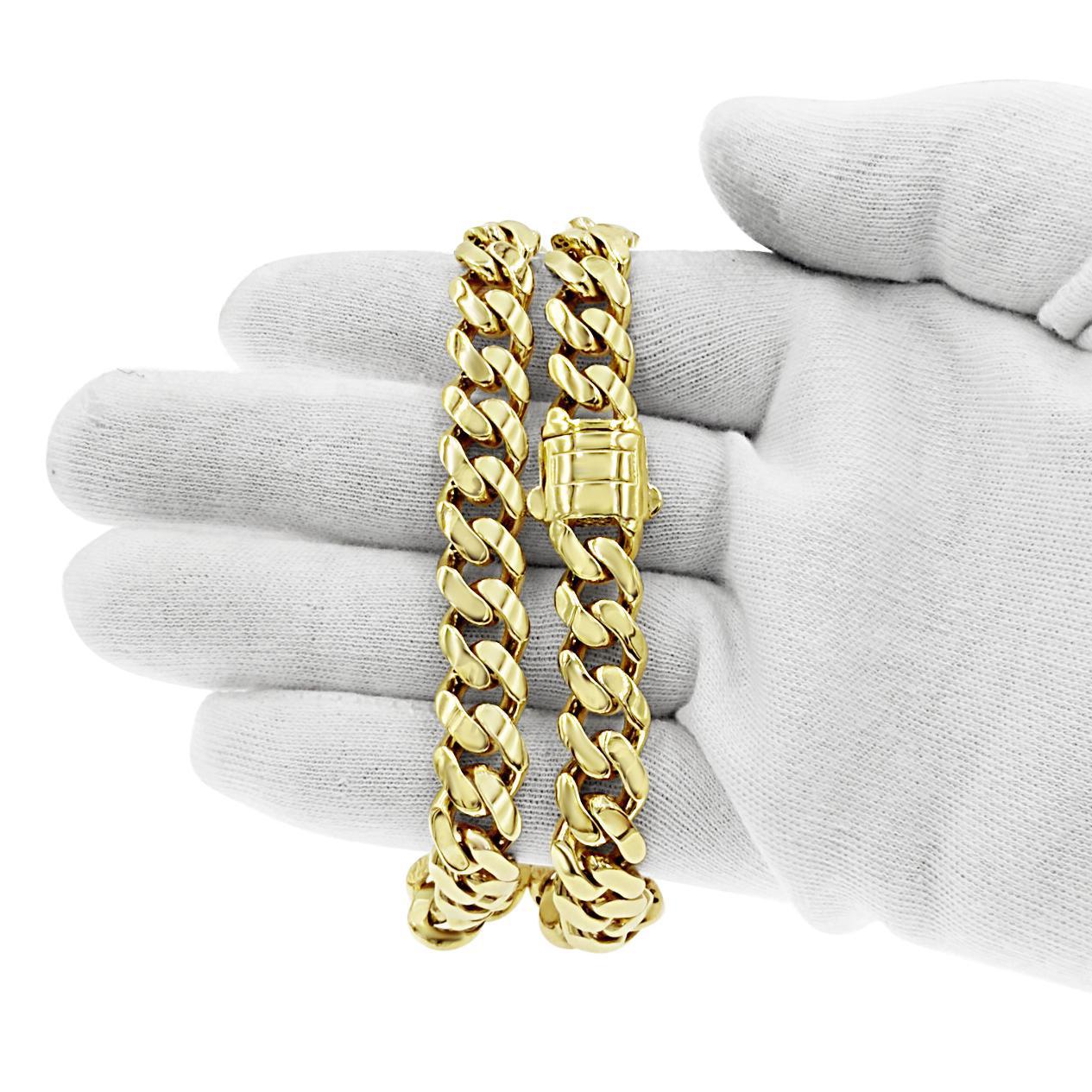 10k Yellow Gold Miami Cuban Link 10mm Chain Mens Necklace
