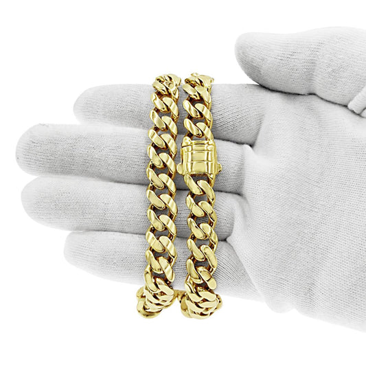 10k Yellow Gold Miami Cuban Link 10mm Chain Mens Necklace