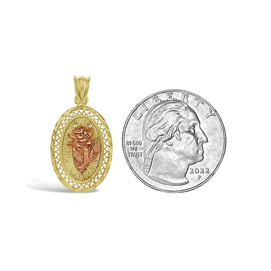 Rose Flower Pendant Oval Charm 10k Gold
