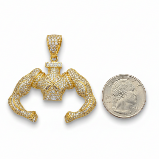 Muscular Arms Pendant 925 Sterling Silver Gold Plated