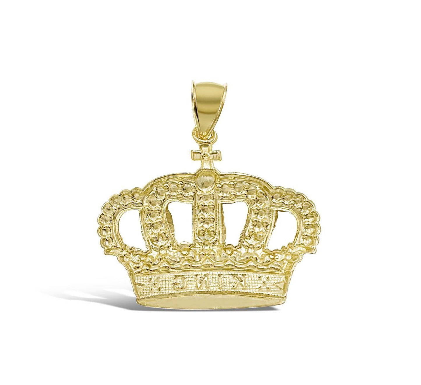 King Crown Pendant 10k Yellow Gold Men Charm 1.5"
