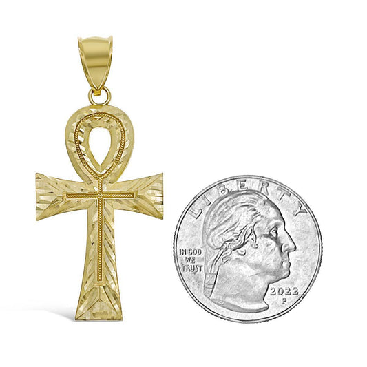 Egyptian Ankh Cross Pendant Charm 10k Yellow Gold