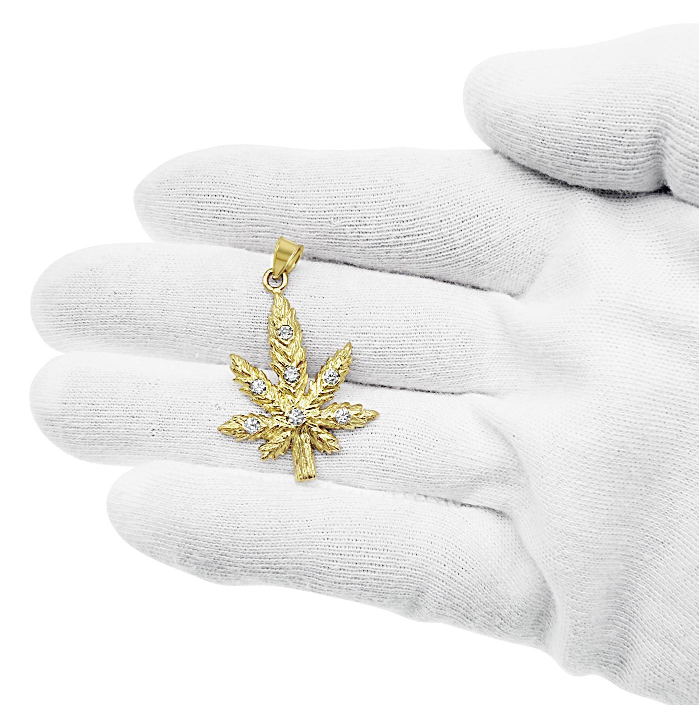10K Yellow Gold Marijuana Leaf Pendant