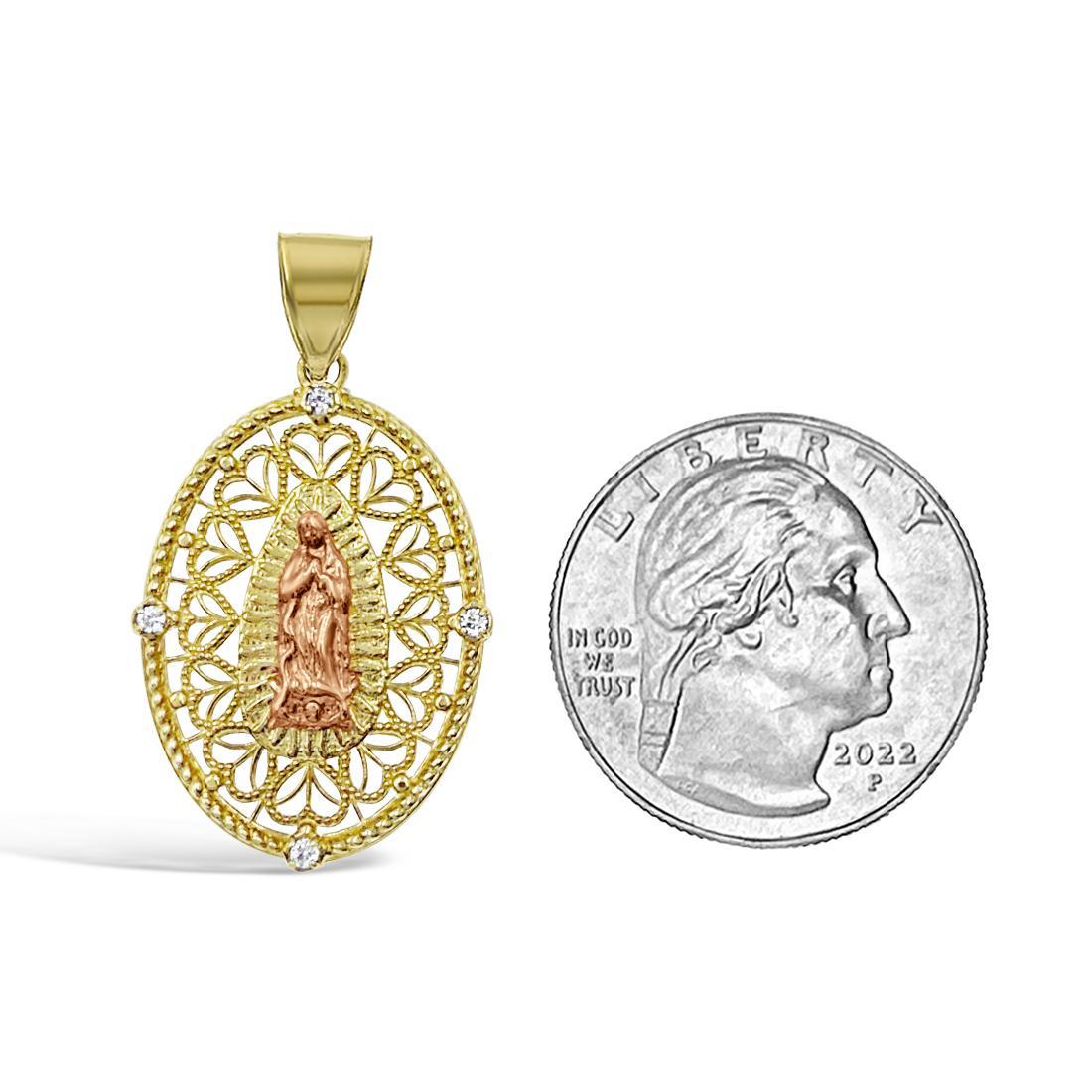 14K Yellow Rose Gold Virgin Mary Pendant