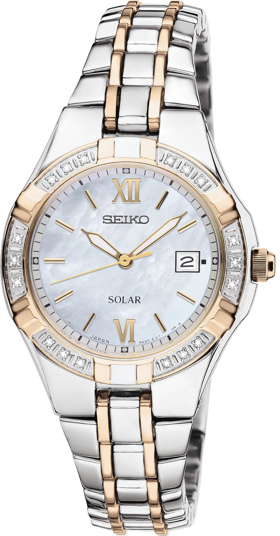 Seiko Diamond Solar Ladies Mother of Pearl Womens Watch SUT068