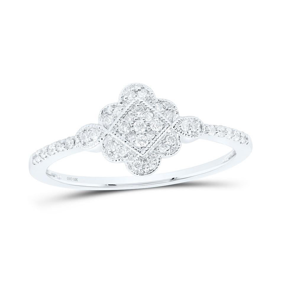 0.25ctw Round Diamond Flower Cluster Promise Ring 10k White Gold Womens