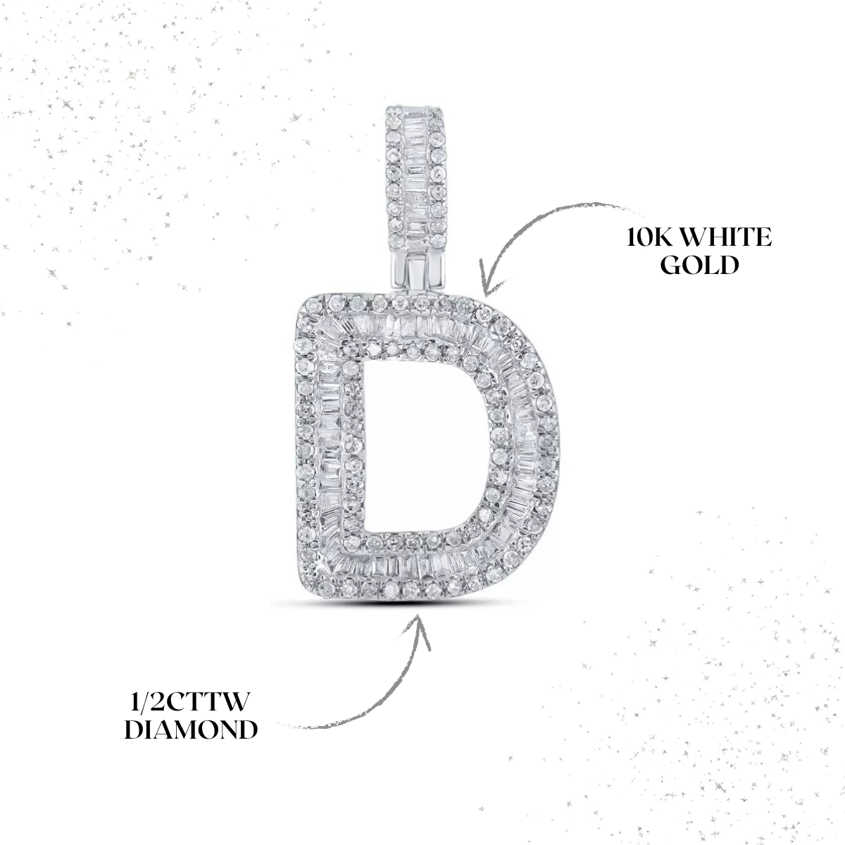 1/2cttw Baguette Diamond Initial Letter D Pendant 10k White Gold