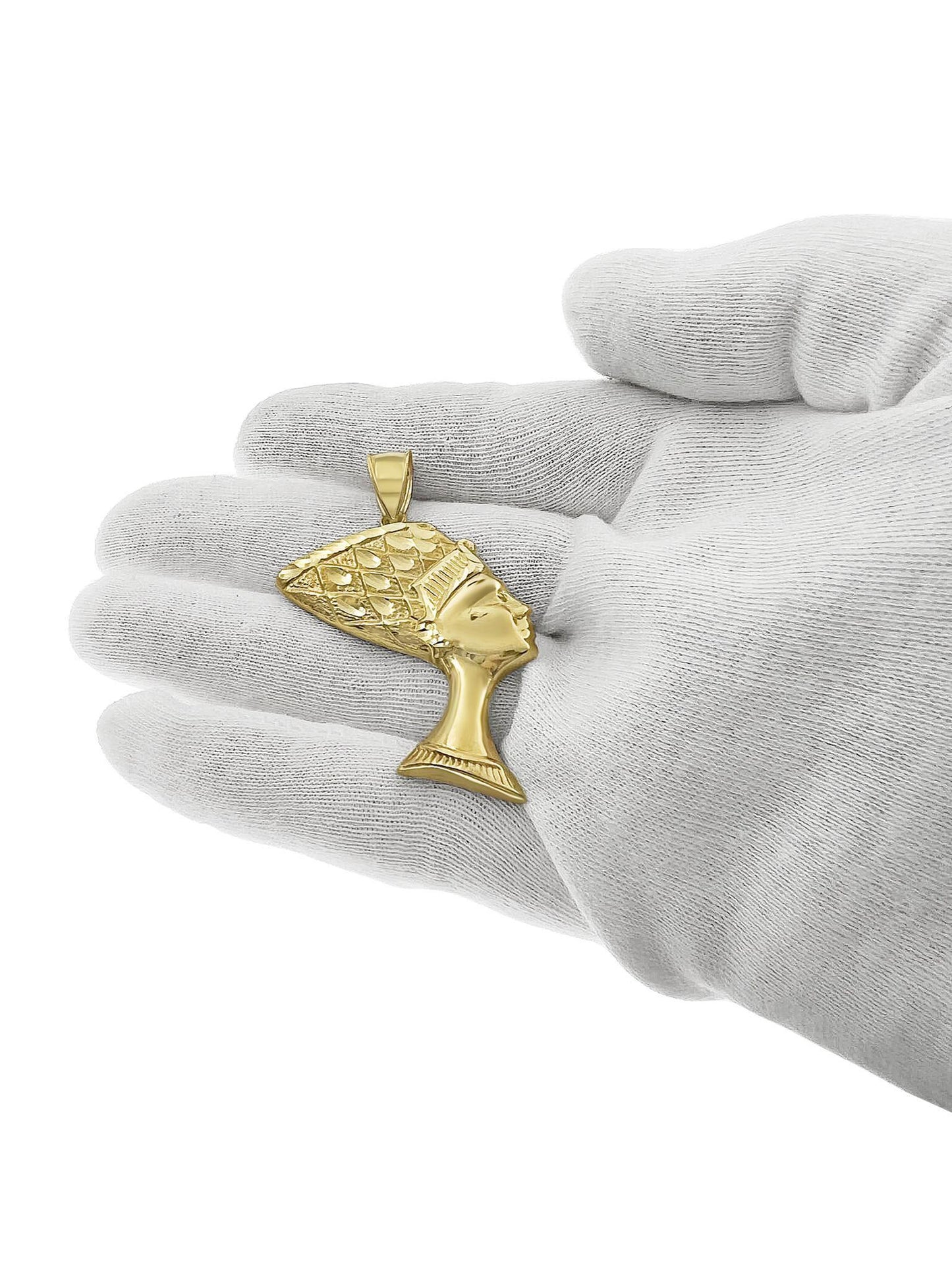 Egyptian Queen Nefertiti Pendant 10k Yellow Gold Mens Charm 2.1 inch