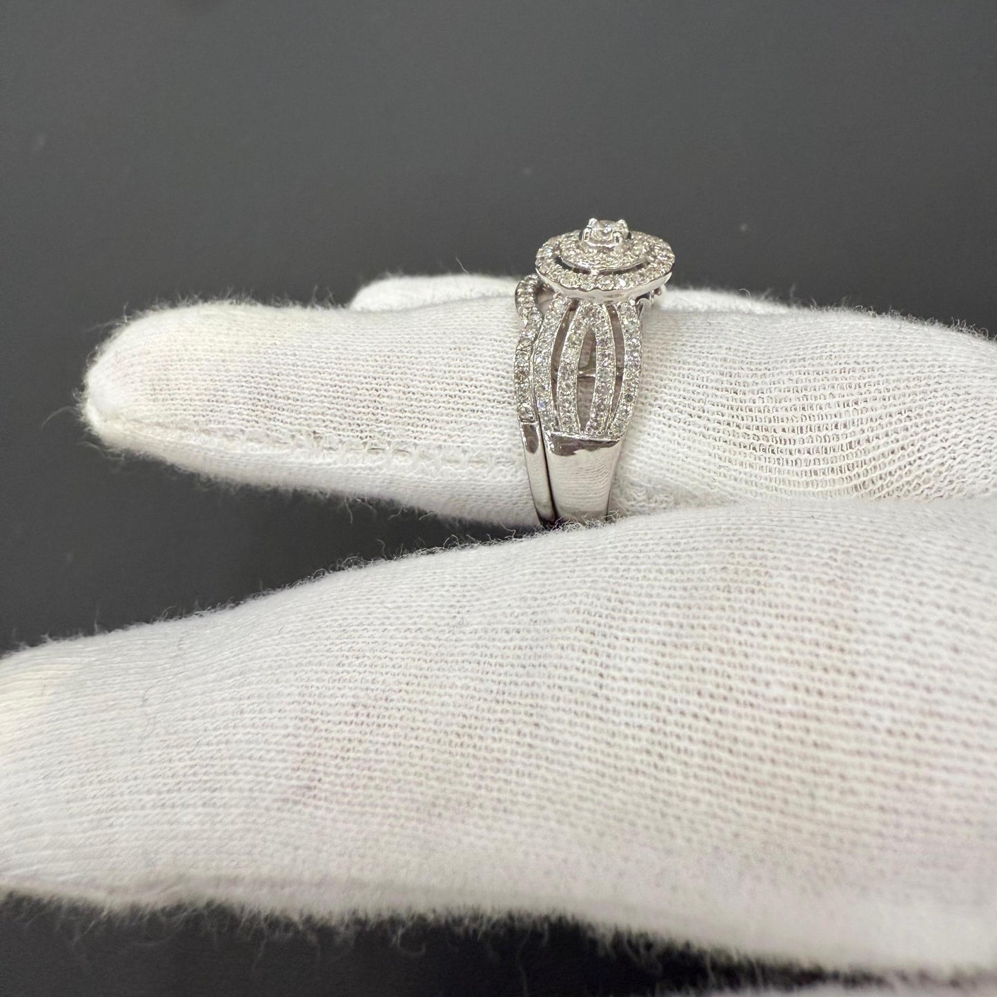 0.75 cttw Diamond Round Cluster Bridal Wedding Ring Set 14k White Gold