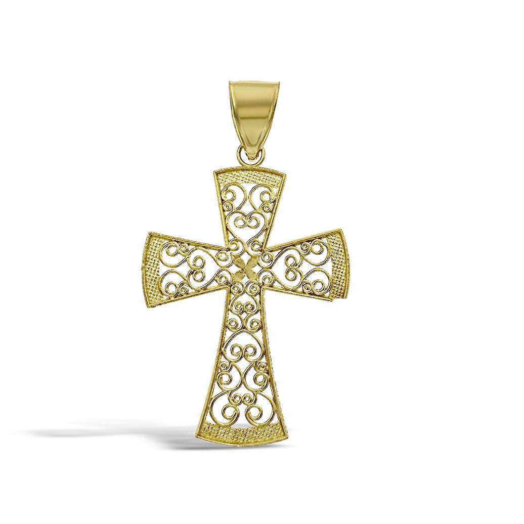 Cross Pendant Charm 10k Yellow Gold 1.9 inch