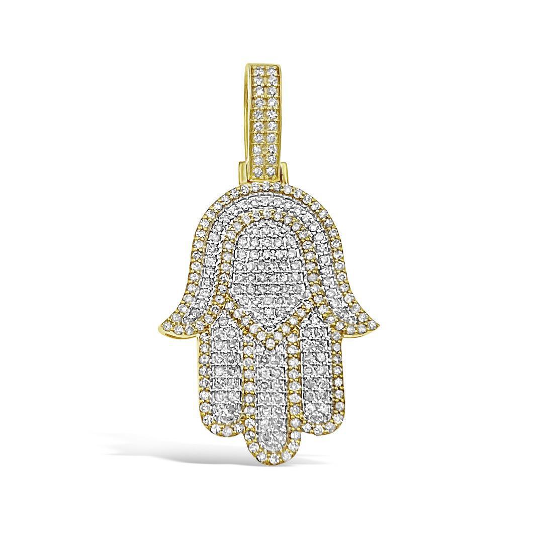 1.85 Cttw Round Diamond Hamsa Charm Pendant 10k Yellow Gold