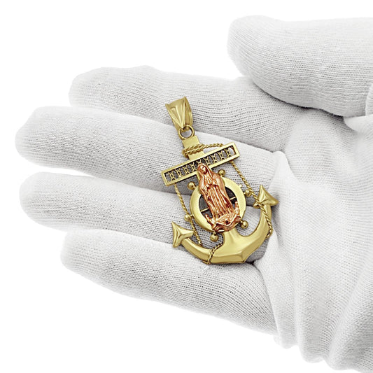 10K Yellow Rose Gold Virgin Mary Guadalupe Anchor Pendant