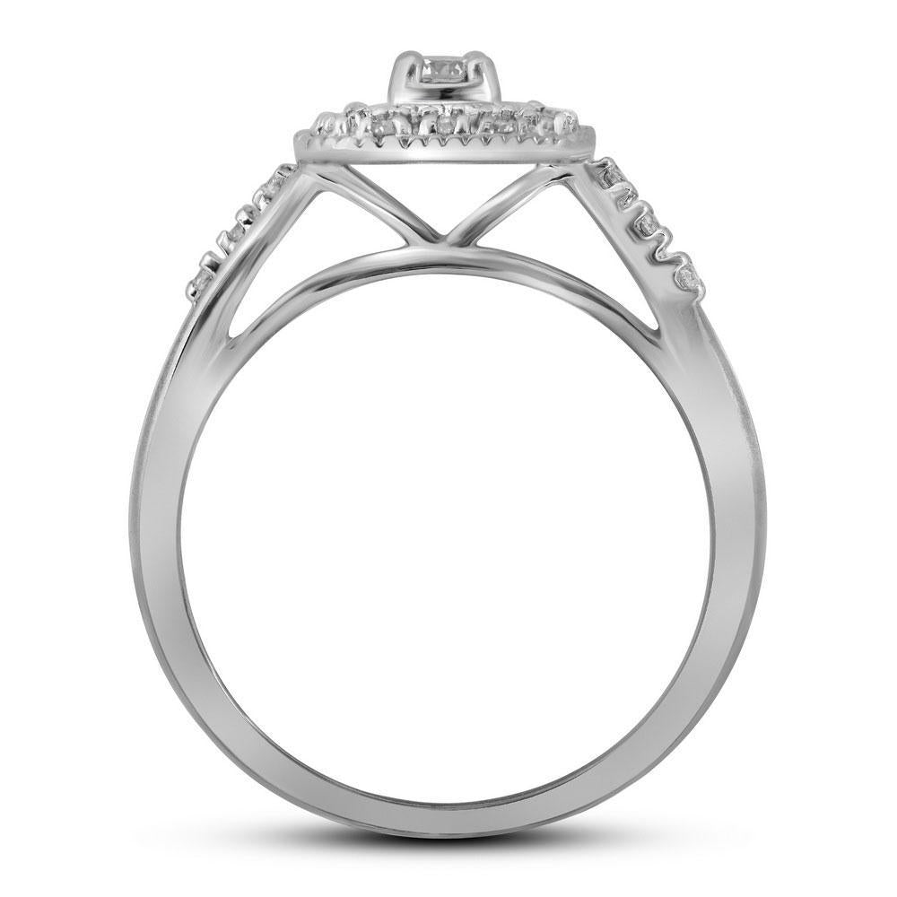 0.33ctw Diamond Bridal Set Cushion Shape Ring 10K White Gold Halo