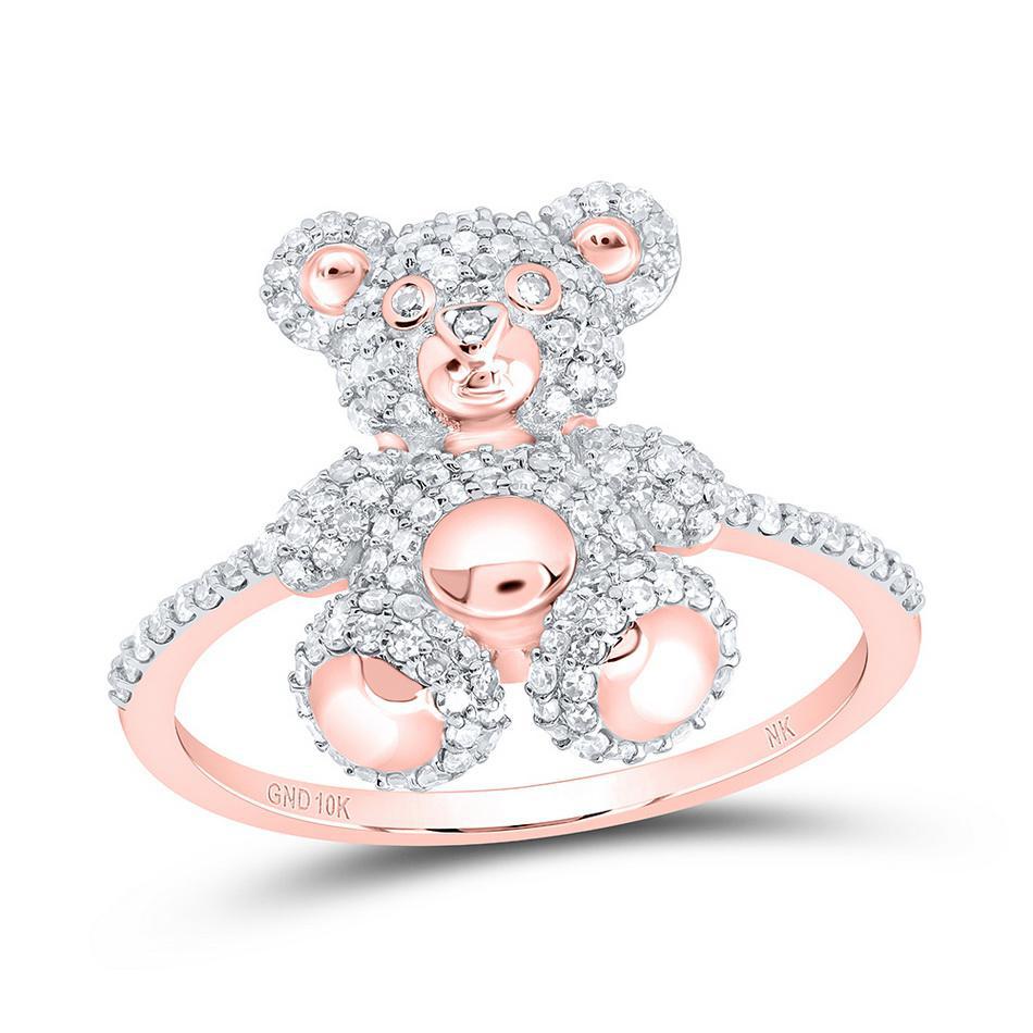 0.50ctw Diamond Teddy Bear Womens Ring 10k Rose Gold