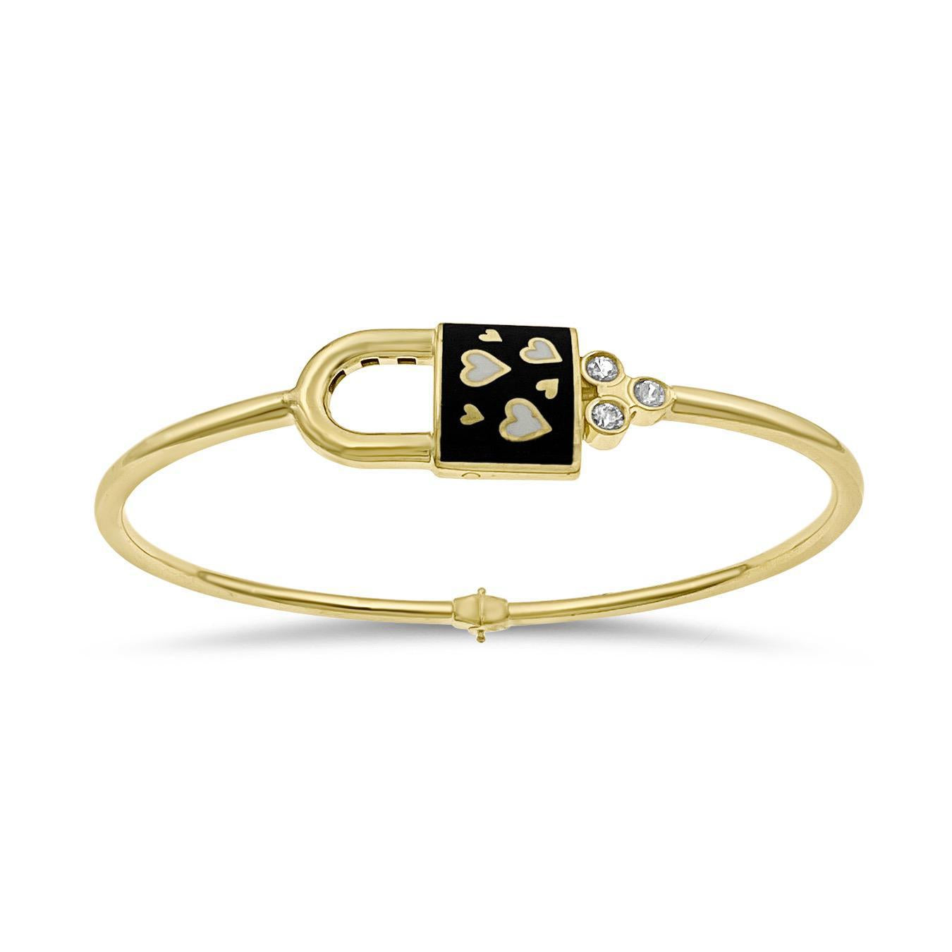 10k Yellow Gold Stackable Hinged Lock Enameled Bangle