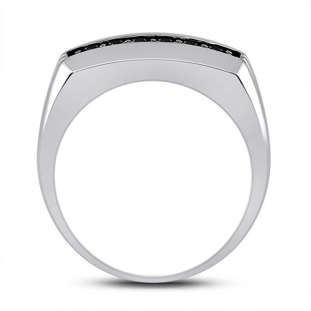 0.50ctw Black White Round Diamond Triple Row Mens Ring Band 925 Sterling Silver