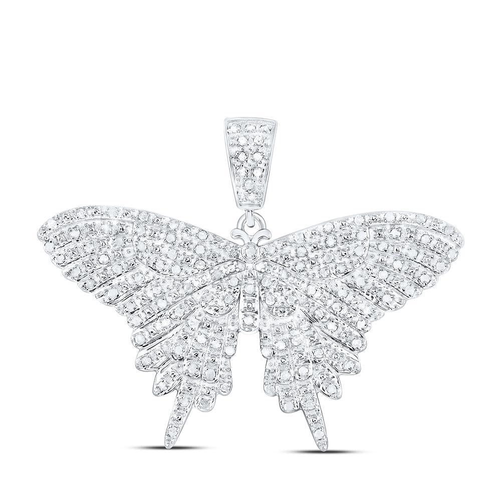 0.75 Cttw Diamond Butterfly Pendant Charm 925 Sterling Silver