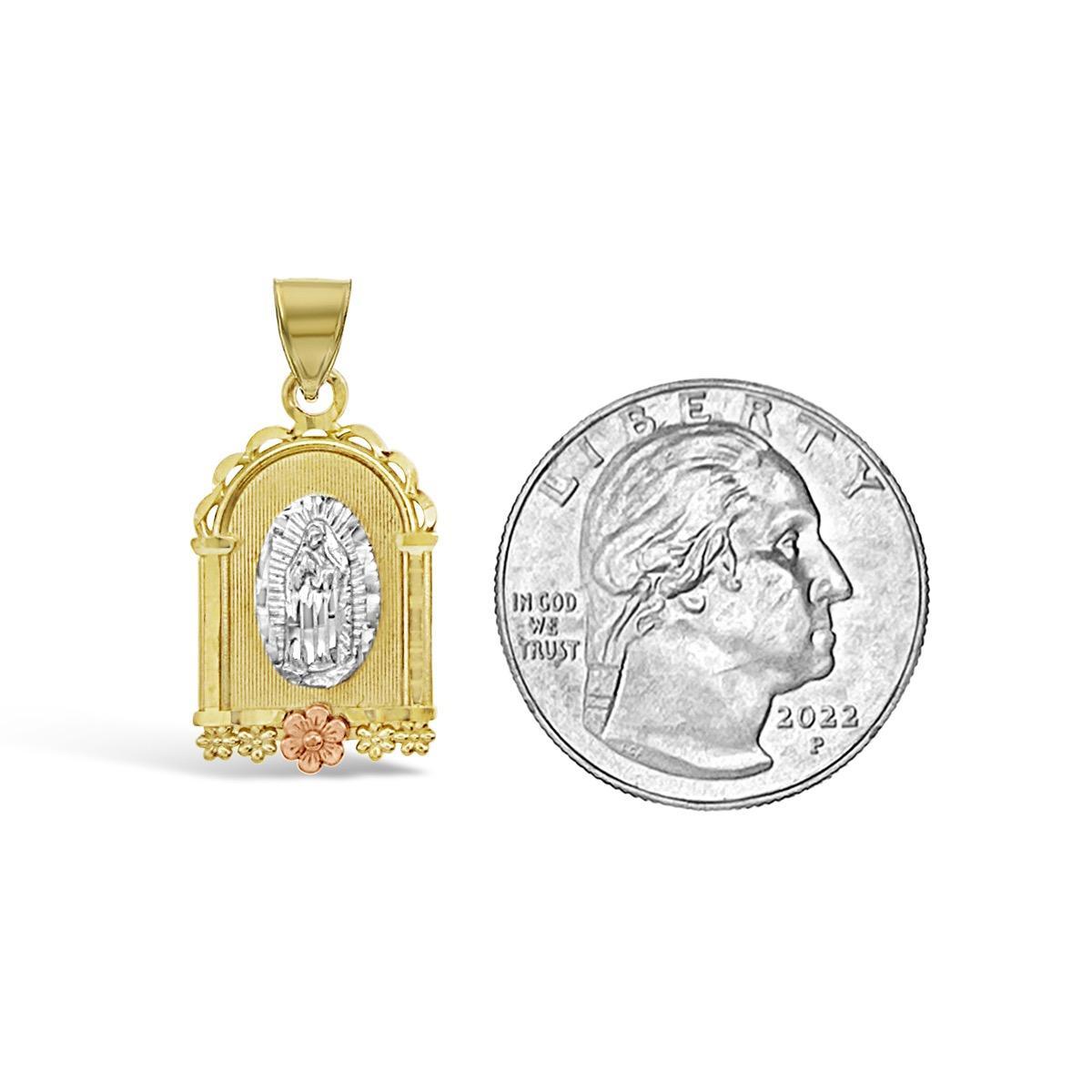 14K Tri Color Gold Our Lady of Guadalupe Shrine Pendant