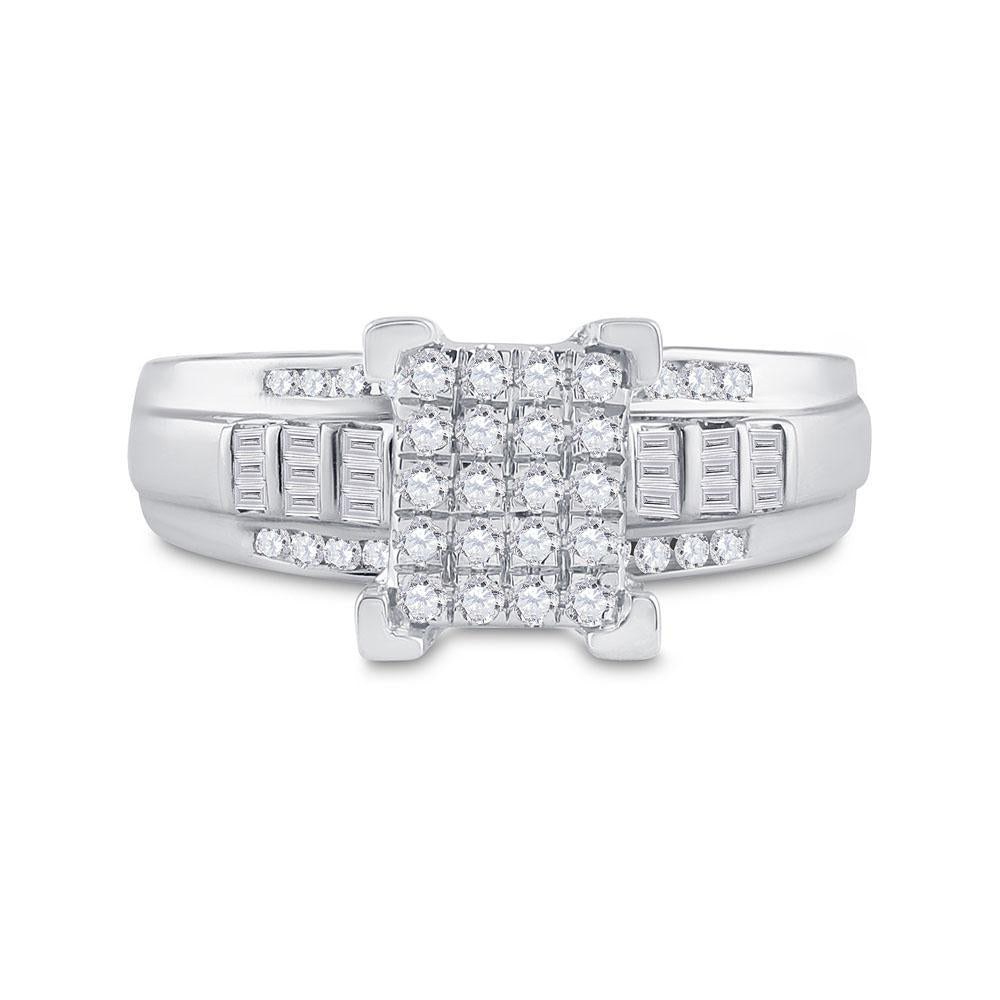 0.50Ctw Baguette Round Diamond Square Cluster Engagement Ring 10k White Gold